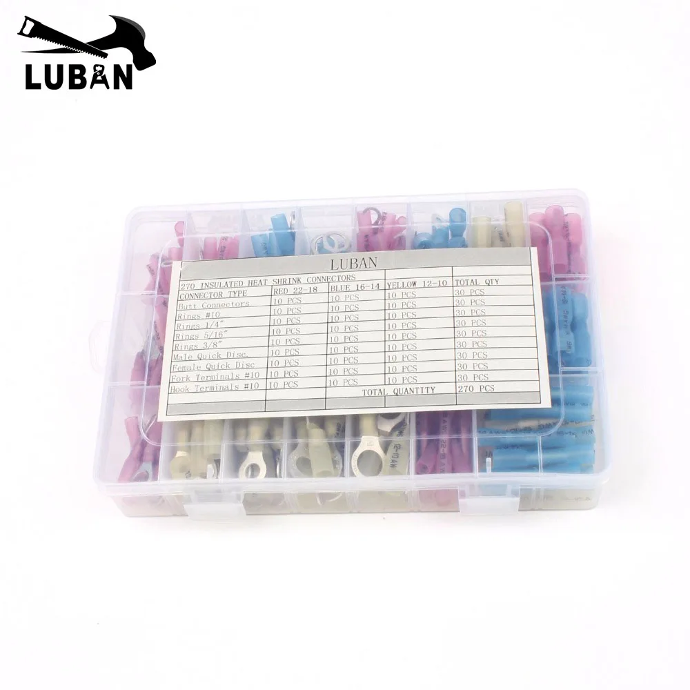 

LUBAN 270 PCS Heat Shrink Wire Connector Kit Electrical Insulated Crimp Marine Automotive Terminals Set Cable Connect