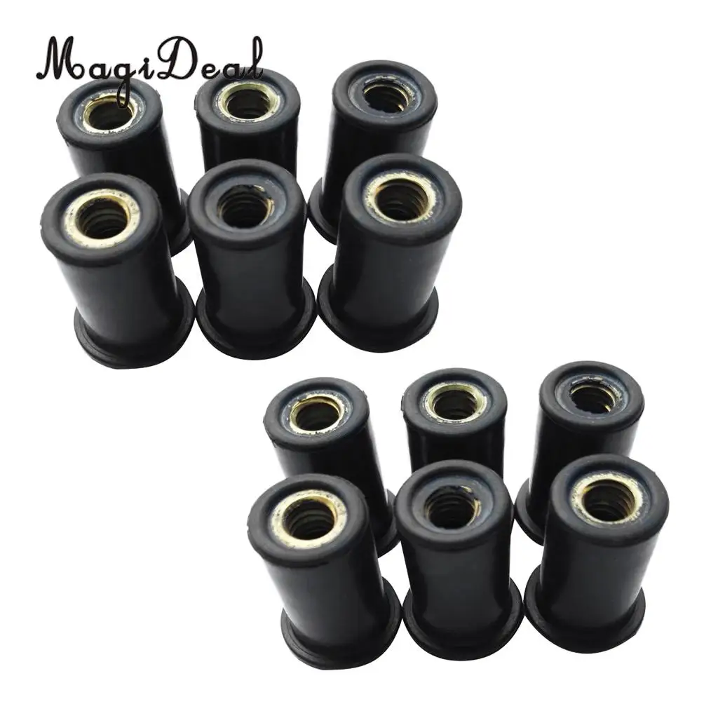 

MagiDeal Professinal 12Pcs M6/M4 Metric Rubber Well Nuts Blind Fastener Windscreen Wellnuts for Kayaks Canoe Boats Acce Black