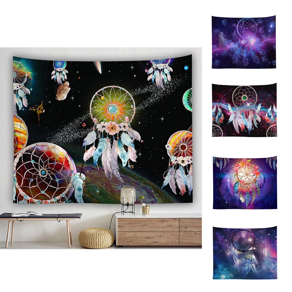 

Colorful Dream Catcher Tapestry Bohemia Hippie Wall Hanging Bedspread Dorm Decor Digital Starry Pattern Blanket Background Cloth