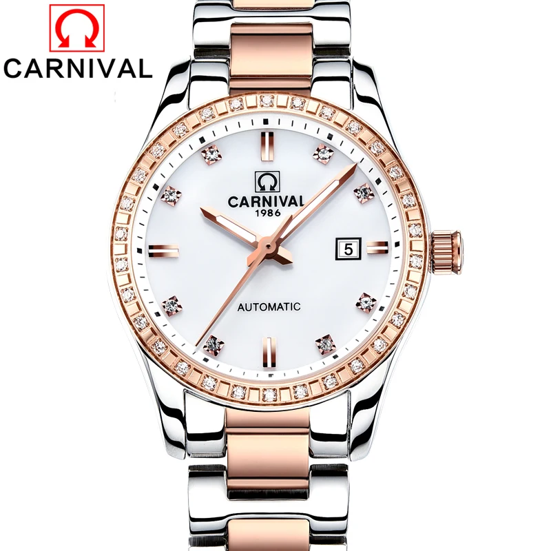 

Carnival Womens Automatic Mechanical Watch Ladies Luxury Full Stainless Steel Watches Girl Dress Business Clock Relogio Feminino