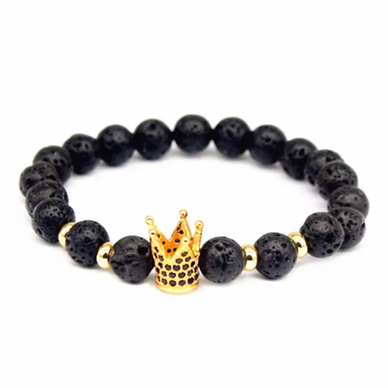 MKENDN Оптовые Lava Stone Pave CZ Корона и шлем Шарм браслет для мужчин женщин ювелирные