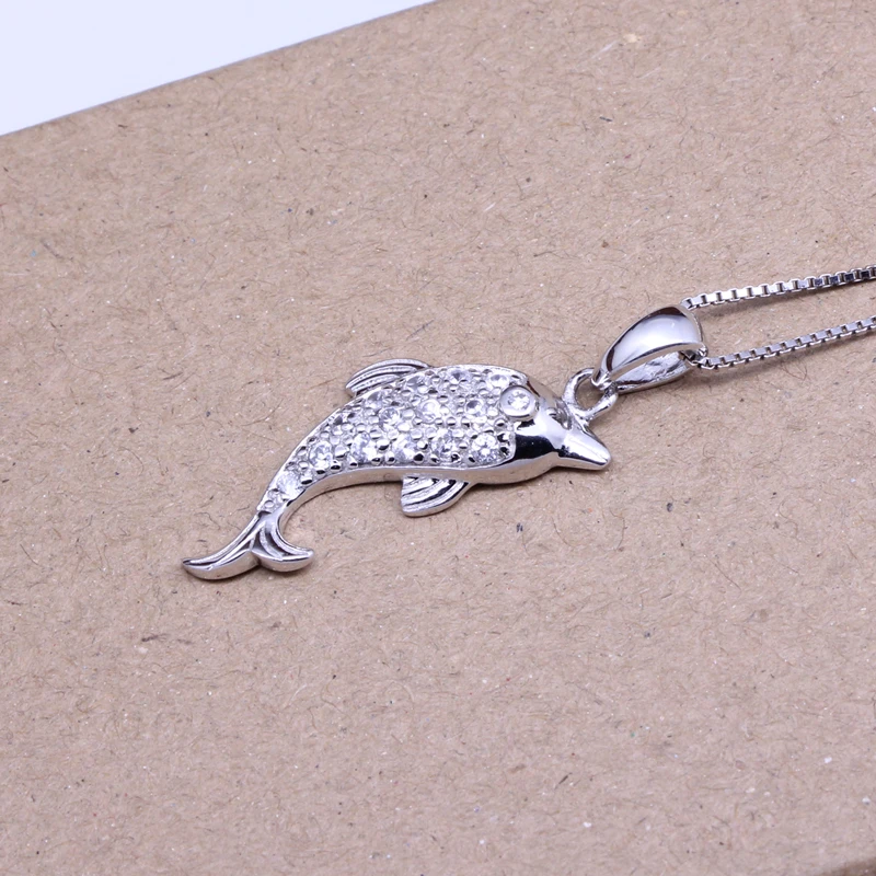 

Dolphin Necklace with Shining Cubic Zironica Length 40cm 45cm Genuine 925 Sterling Silver Jewelry for Women or Girl