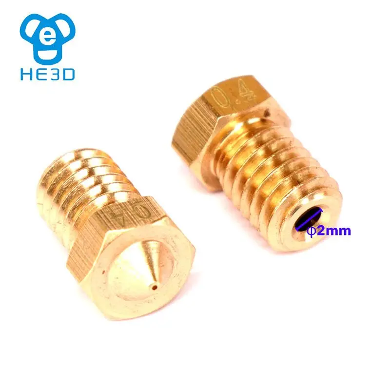 2 قطعة HE3D M6 فوهة ل 3d طابعة الساخن نهاية v5 v6 حجم 0.4 مللي متر النحاس النقي النحاس رأس الطباعة mk8 الطارد ل 1.75 مللي متر