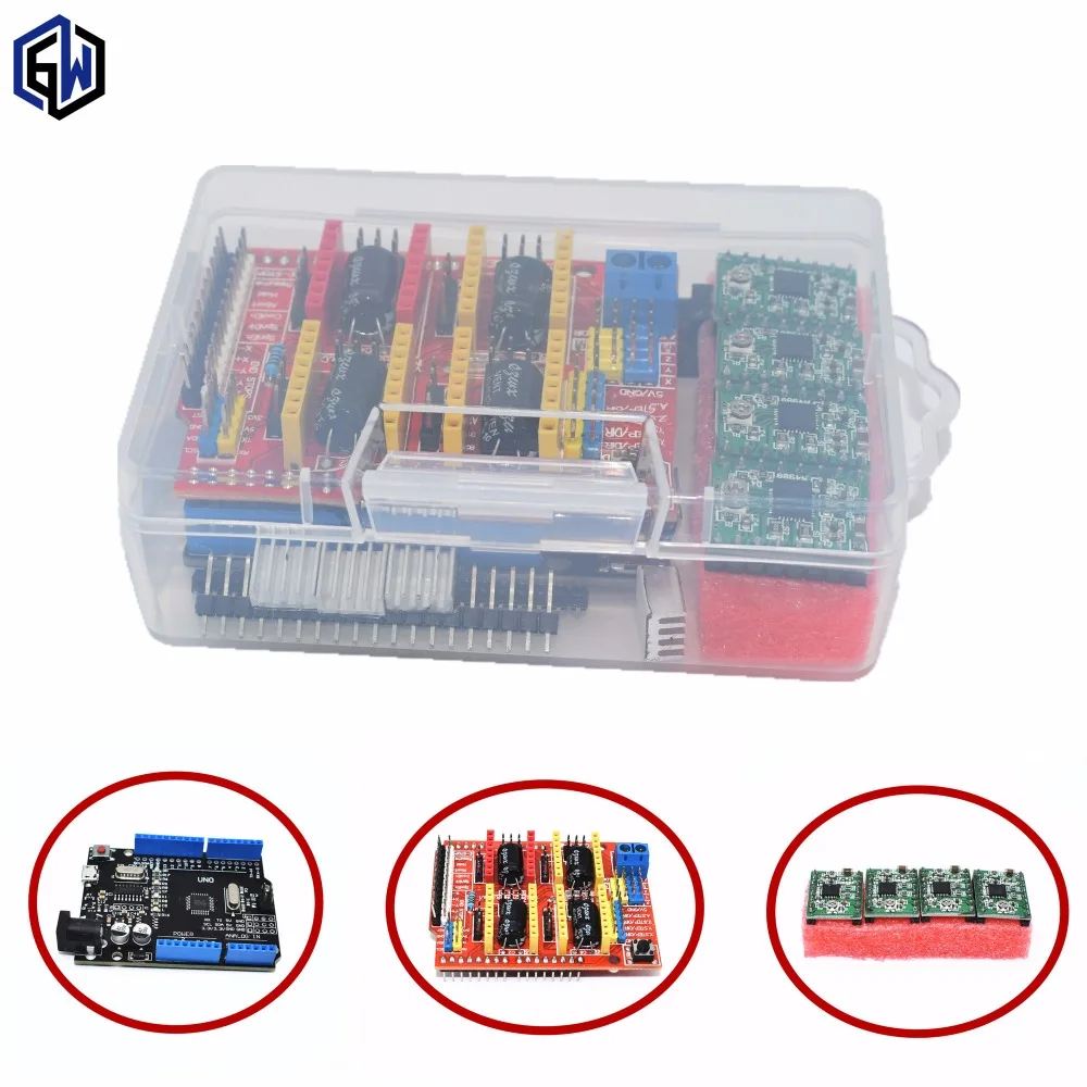 

CNC Shield Expansion Board for 3D Printer + 4 x A4988 Stepper Motor Driver with Heat Sink + micro usb UNO R3