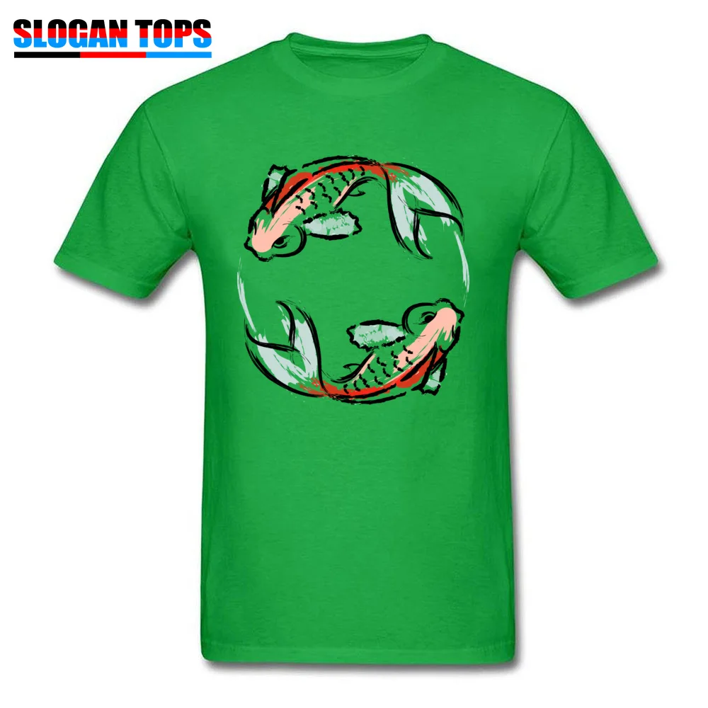 Prevailing koi japanese cuisine goldfish Top T-shirts Summer/Autumn Crew Neck 100% Cotton Tops Tees for Men T-shirts Design koi japanese cuisine goldfish green