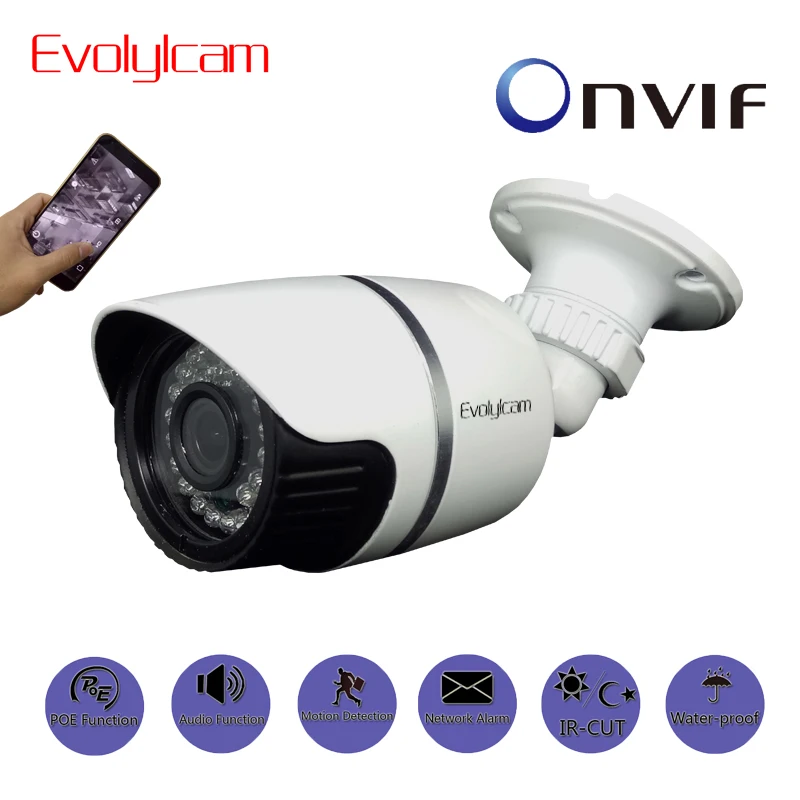 Evolylcam POE Audio Onvif P2P HD 720P 1MP/ 960P 1.3MP/ 1080P 2MP IP Camera Network Alarm CCTV Camera Outdoor Security IR Bullet Evolylcam POE Audio Onvif P2P HD 720P 1MP/ 960P 1.3MP/ 1080P 2MP IP Camera Network Alarm CCTV Camera Outdoor Security IR Bullet