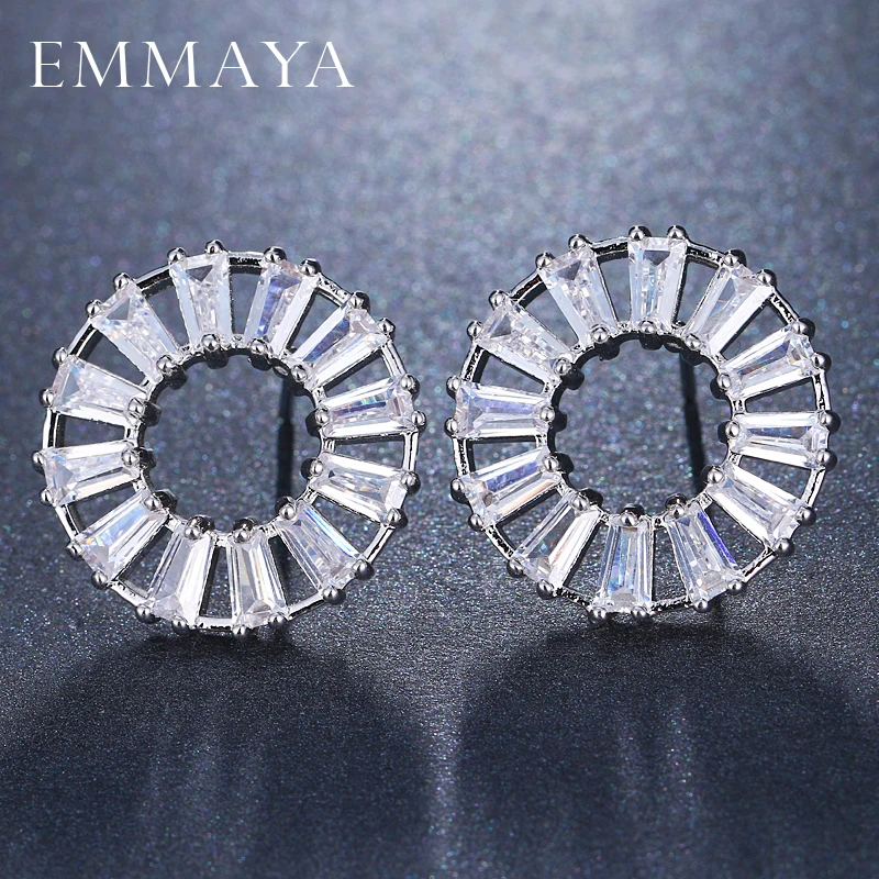 

EMMAYA Round AAA Quality Fashion Jewelry Brand New Shine CZ Zircon Stud Earring For Women