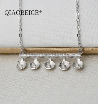 

QIAOBEIGE Diy s925 silver 5 bead balance beam 6-6.5mm small pearl pendant necklace with chain spacer accessories