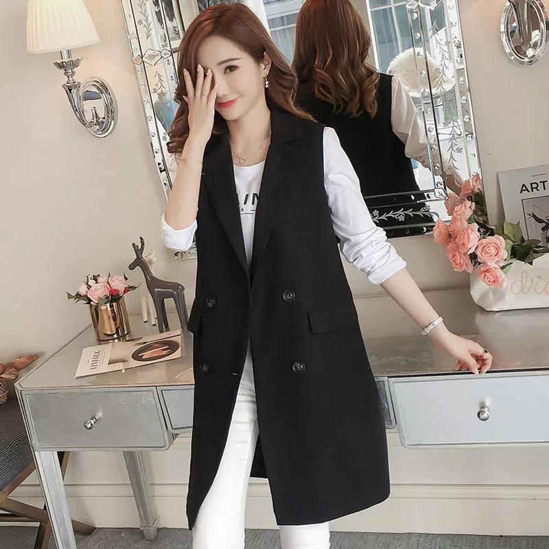 Hiawatha Vest Women Autumn Long Korean Blazer 2018 Fashion Black