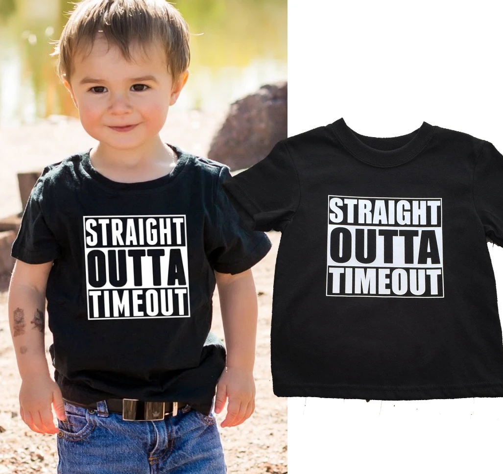 Детская футболка с надписью «Straight Out Timeout» модная футболка унисекс для мальчиков и девочек топы для малышей, крутая футболка для малышей 44T8