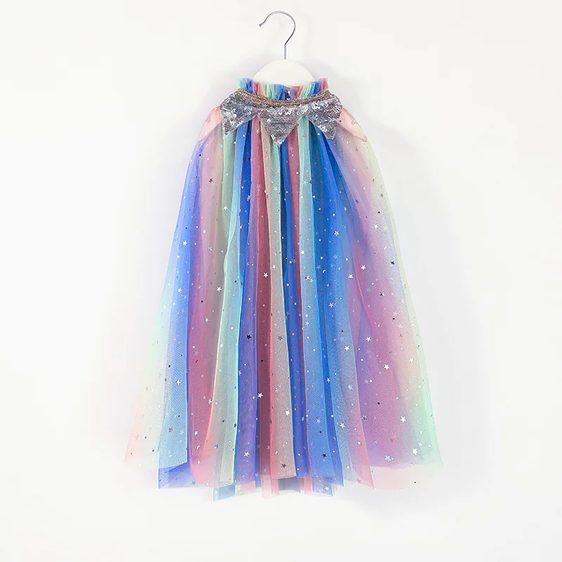 Vestido para Fora Festa de Aniversário Natal Tamanho Meninas Manto Lantejoulas Bola Tull Xale Crianças Cabolsa Praia Arco-íris Envoltório Princesa Traje um 24 Cheap Jaquetas e casacos