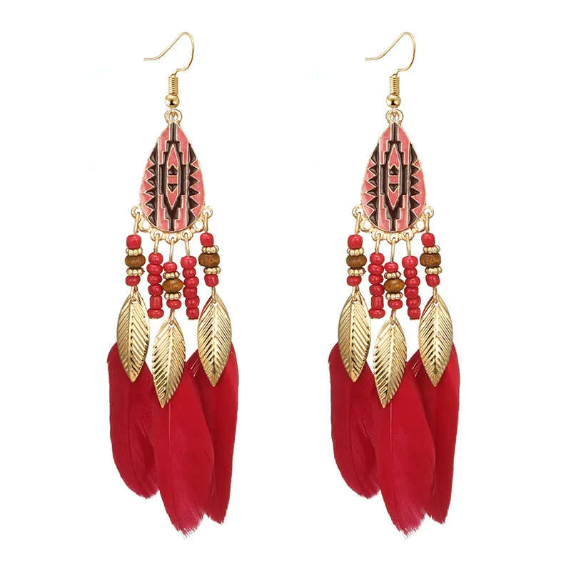 Fashion Long Real Feather Earrings Unique Colorful Feather Earrings for Women Earring Wholesale Jewelry ETD43 (1)