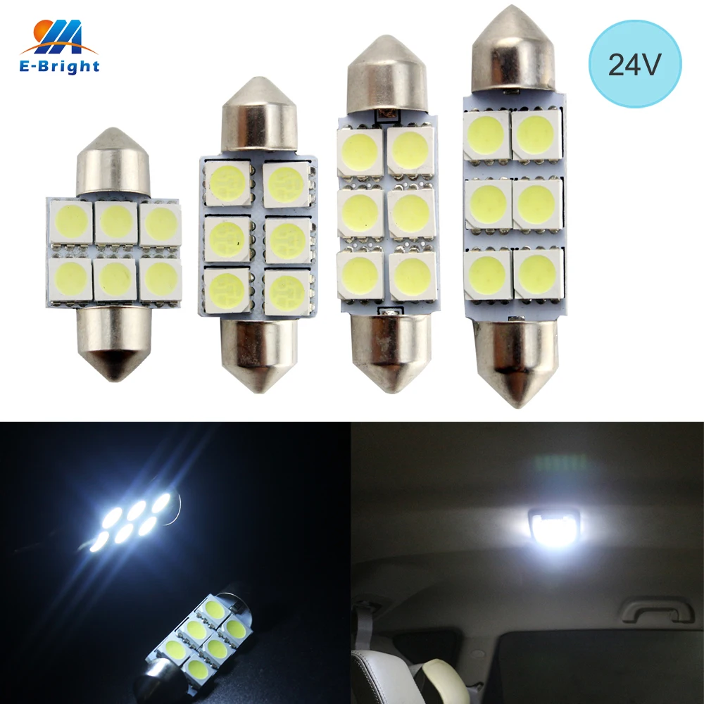 YM E-Bright 100 шт. белый 24 В DC 5050 6 SMD c5w 31 мм 36 39 41 гирлянда купол светодиодные лампочки