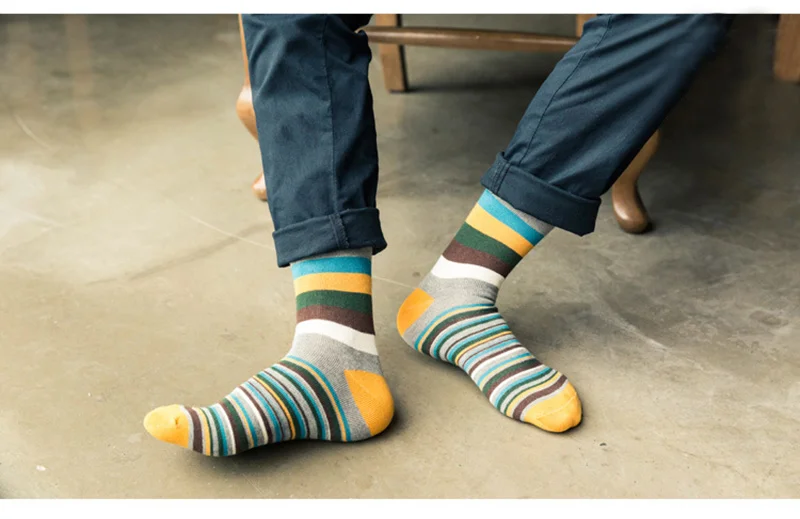 Fashion Men Striped Socks 5 Pairs Cotton Soft Mens Crew Socks Designed Men Socks Colorful Autumn Winter Stripes Male Hosiery (13)