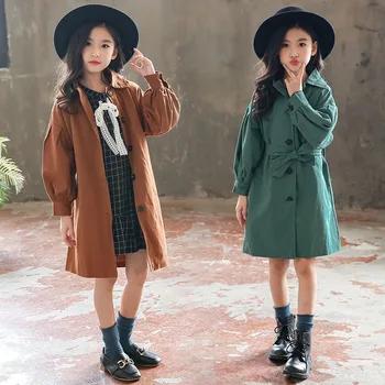 

2019 New Children Clothes Solid Windbreaker Outerwear Teen Girl Leisure Cotton Trench Coat Kids Girl Lantern Sleeve Jacket Q795