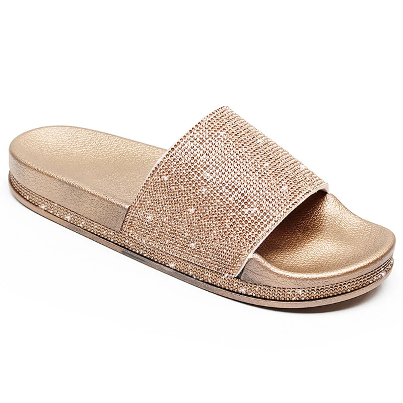 

HEE GRAND New Summer Gold Slippers Flats Women Platform Faux Rhinestone Silver Solid Creepers Lady Casual Fashion Shoes XWT1526
