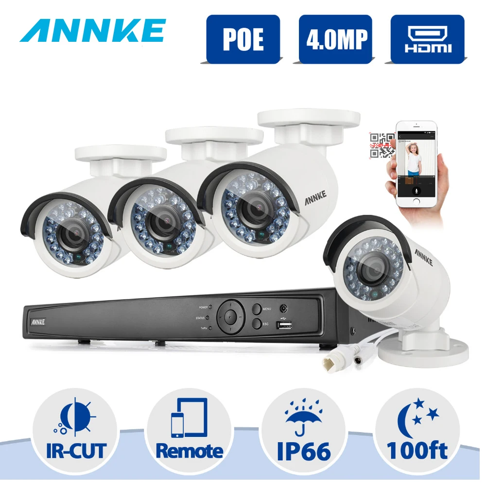 

ANNKE Surveillance System 8CH HD 1520P 4MP NVR IP Network PoE IR LED P2P CCTV Camera Security System Surveillance Kit NVR Kits