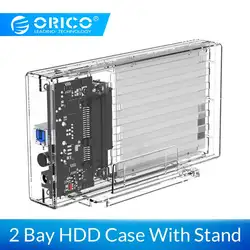 ORICO 2 Bay 2,5 дюймов прозрачный корпус жесткого диска SATA к USB 3,0 HDD Чехол Поддержка UASP для 7-9,5 мм HDD SSD с адаптером 5V2A