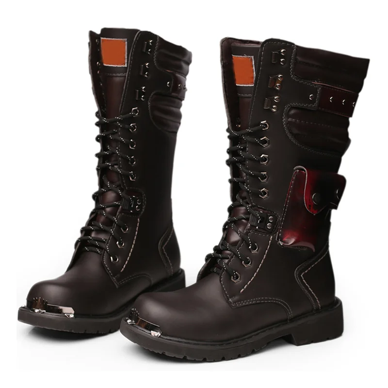 Зимние мужские ботинки Военная обувь высокие сапоги для костюмированной вечеринки размера плюс 37-45 мужские мотоциклетные ботинки для сцены AMB2037