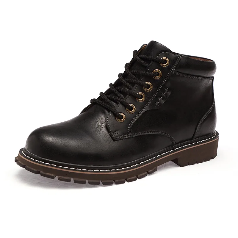 Брендовые мужские ботинки; зимняя обувь из натуральной кожи; мужские Ботильоны; мужская обувь на шнуровке; дизайнерские модные ботинки; мужская повседневная обувь - Цвет: black
