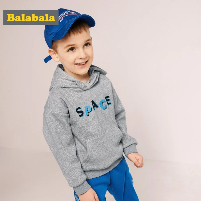 

Balabala Toddler Boy Fleece-Lined Hooded Sweatshirt with Kangaroo Pocket Kids Pullover Hoodie with Bow Knot Ribbed Cuff and Hem