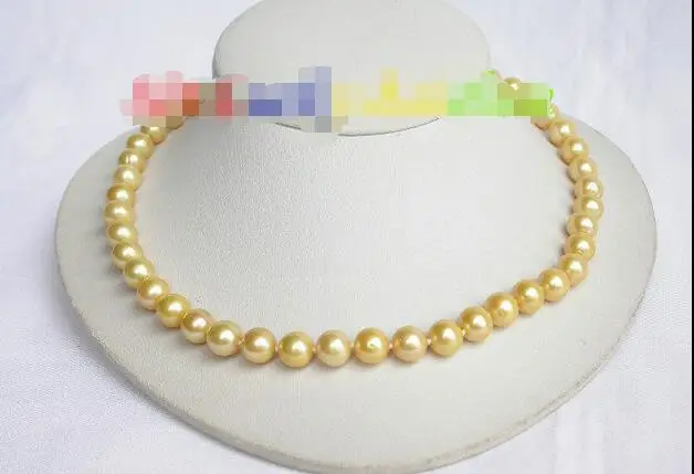 

Free Shipping>> new hot Genuine AAA 17" 10mm round yellow golden pearl necklace j6976
