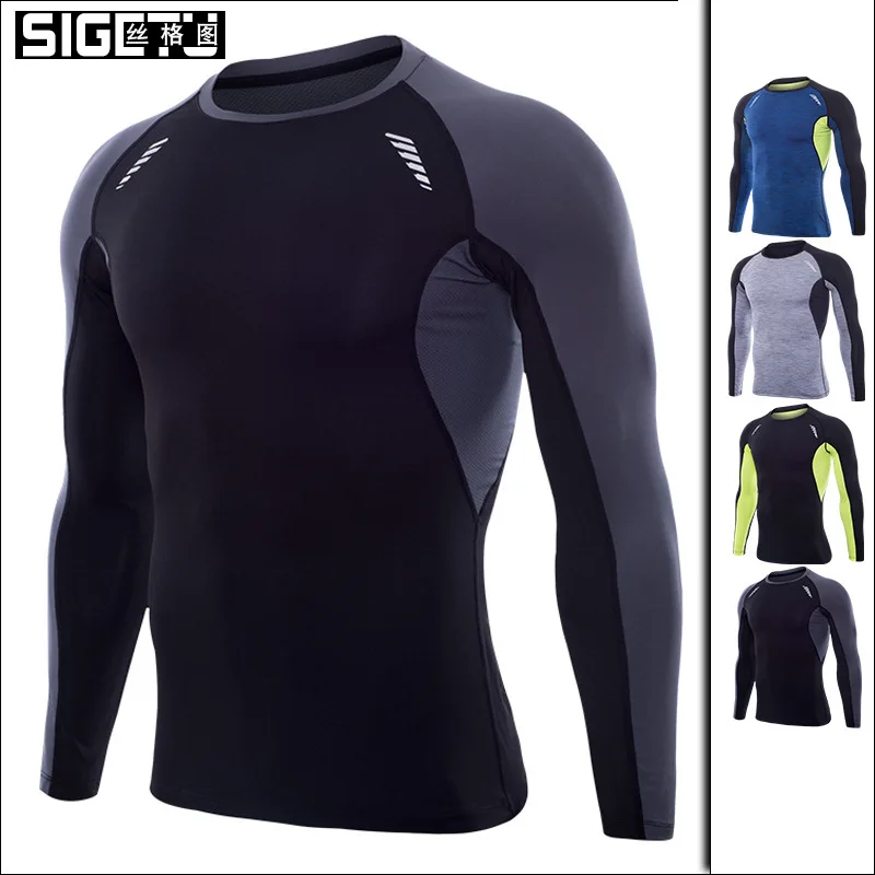 

2019 Sportswear Men Long Sleeve T Shirt Quick Dry Patchwork Teeshirt Men O-Neck Tights Compression Workout Shirt Xxxtentacion