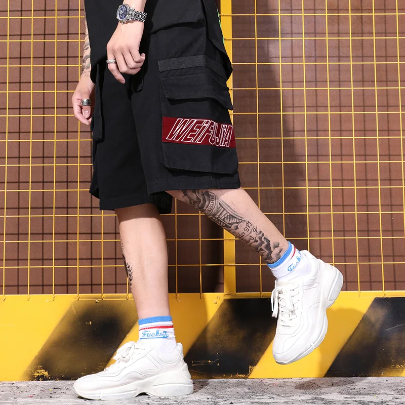 Индивидуальная волна, черный, большие карманы, уличный Бриз, Молодежный уличный танец, свободные пять шорт