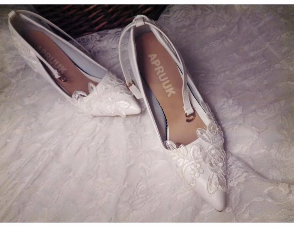 9cm thin high heels white lace wedding shoes woman sexy point toes brides lady party proms dress pumps shoes ankle straps