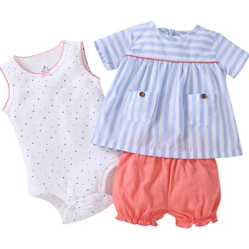 summer Baby girl clothes sleeveless dot T shirt tops+bodysuit+shorts clothing set newborn outfit 2019 new born suit cotton 3