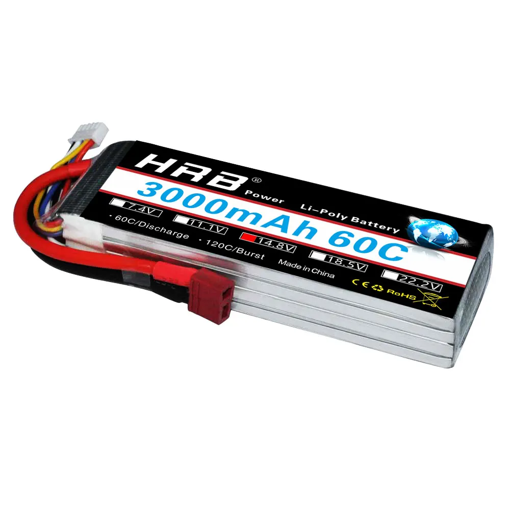 HRB 4S батарея Lipo 14,8 V 3000mAh 60C RC LiPo Bateria для радиоуправляемого автомобиля вертолета квадрокоптера лодки самолета