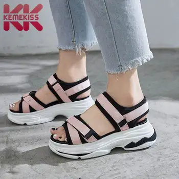 

KemeKiss Women Wedges Sandals Thick Bottom Mixed Color Knitting Sneakers Sandals Casual Beach Party New Shoes Women Size 35-39