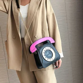 

Telephone Shaped Women Retro Cross Body Bag PU Leather Clutch Purse Chain Bag