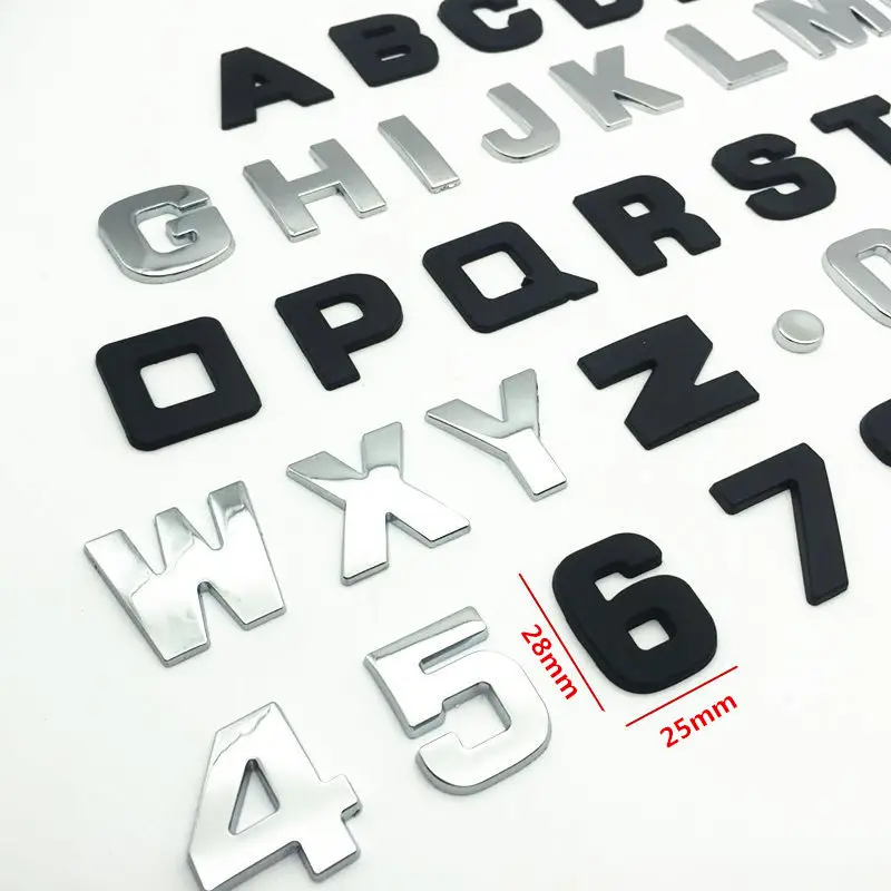 

25mm DIY Letters Alphabet Emblem Chrome Car Stickers Digital Badge Automobiles Logo 3D Metal Car Accessories Motorcycle Sticker