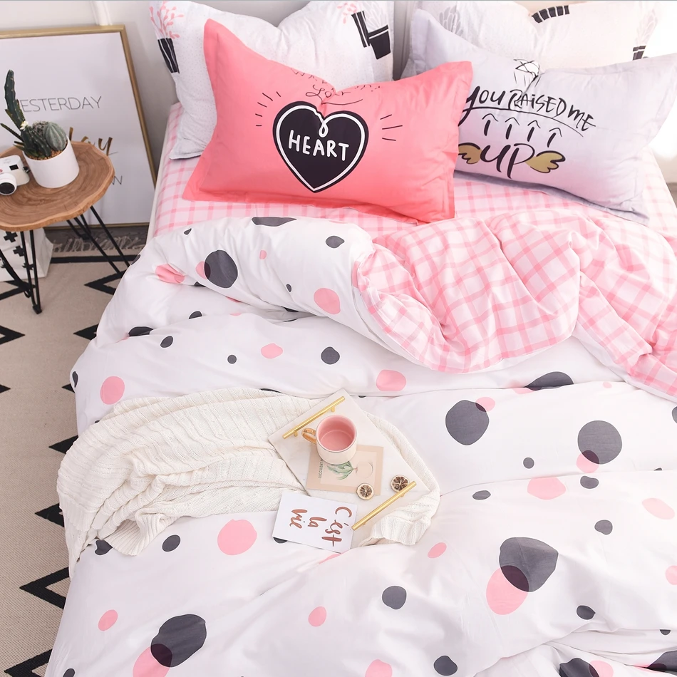 Bed Sheet Set Bedroom Cover Bed Cover Pink Plaid Flat Sheet Bed Set 100 Cotton Queen Size Girls