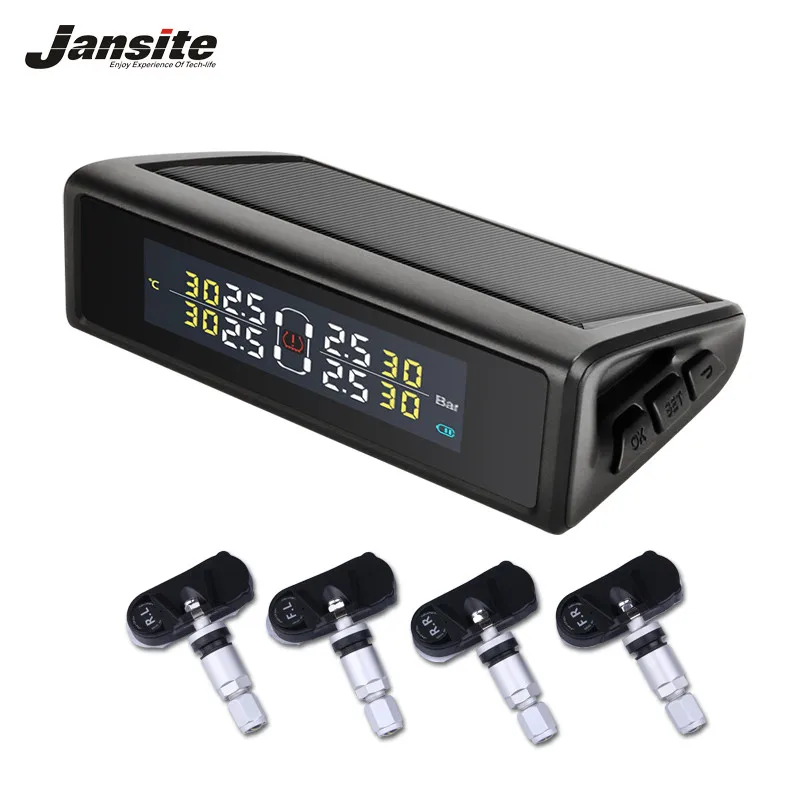 

Jansite Car TPMS Tire Pressure Monitoring System Wireless With 4 Sensors Solar Charging LCD Display Wireless Auto Alarm Systems