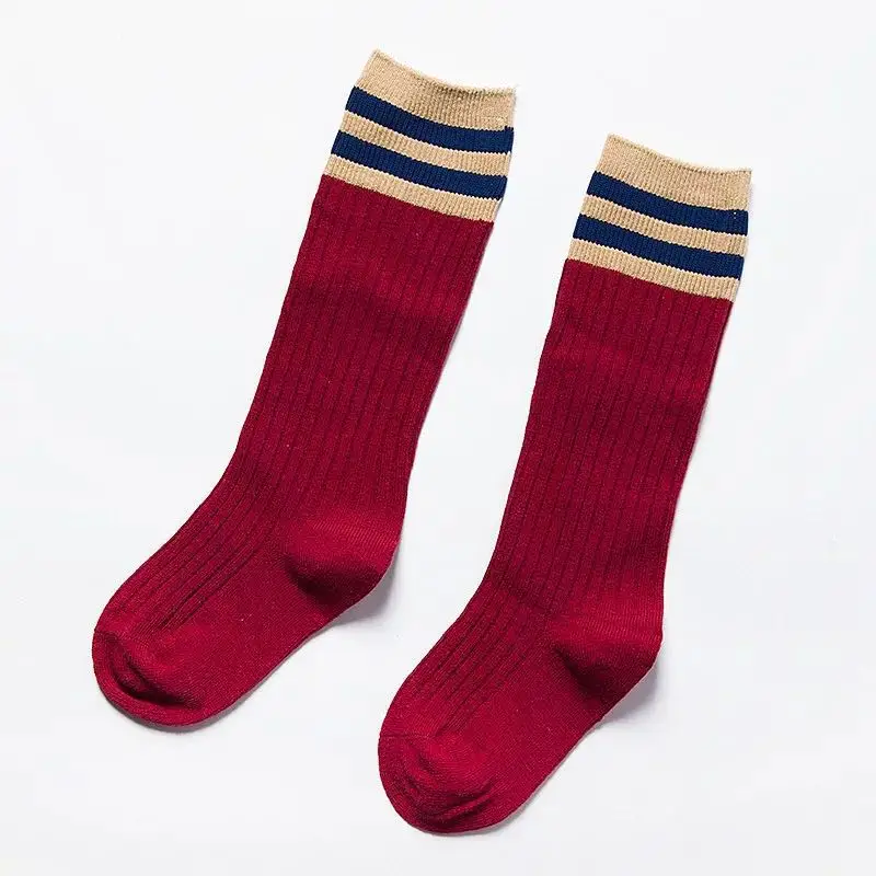 

Cute Girls Socks Three Colorful Bars Cotton Kids Socks Knee High Long Boys Clothing New Arrival Stylish Socks