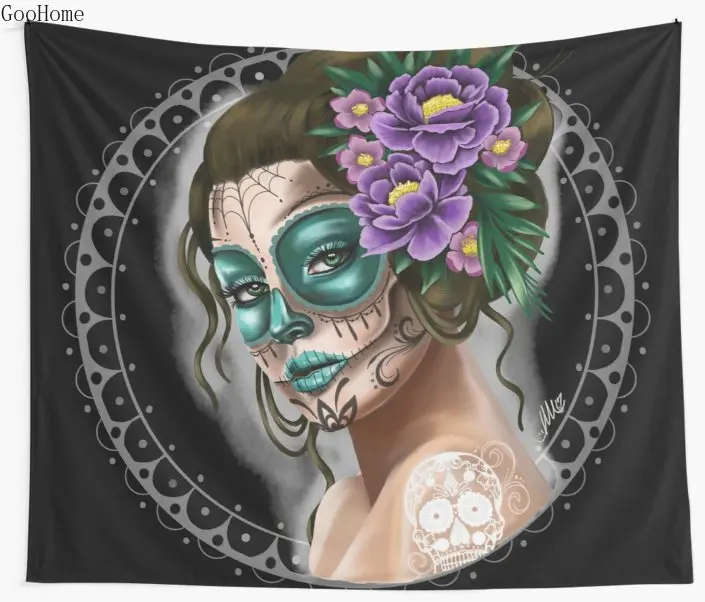 

Day of the dead girl Wall Tapestry Cover Beach Towel Throw Blanket Picnic Yoga Mat Home Decoration