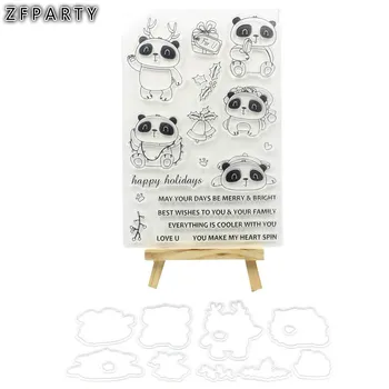 

ZFPARTY Cute Pandas Metal Cutting Dies or Transparent Clear Stamp for DIY Scrapbooking/photo album Decorative Card making