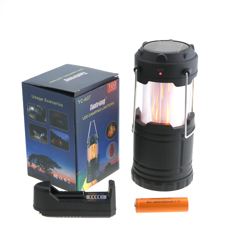 

Solar Rechargeable LED Portable Camping Lanterns Yellow & White Lights Camping Hiking Lamps Powered By AA or 18650 Battery