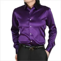 Тонкая мягкая рубашка с длинными рукавами 20 цветов Свободные/Slim fit повседневное имитация шелка для мужчин платье рубашка размер плюс