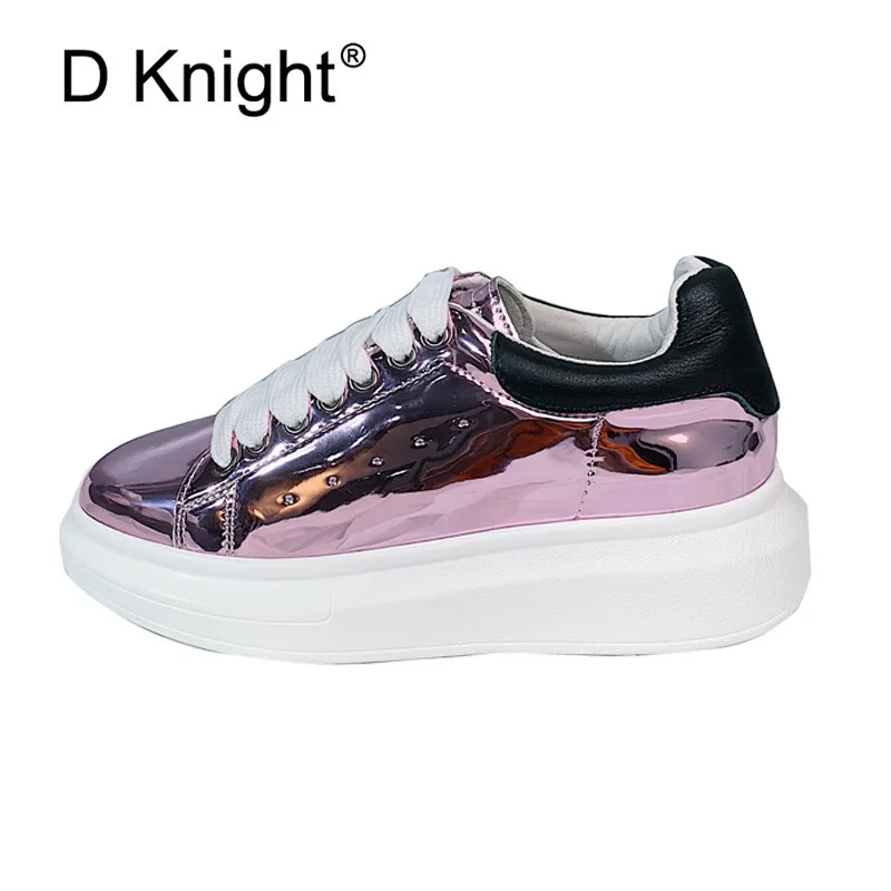 

Symphony Laser Punk Old Shoes Women's Platform Sneakers 2019 New Basic Female Sports Increased Soft Leather Wedges White Shoes