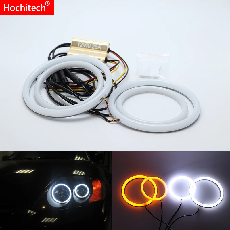  for Hyundai Tiburon 2003-2006 White & Amber Dual color Cotton LED Angel eyes kit halo ring DRL Turn - 32947271860