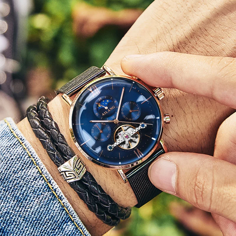 AILANG أعلى للرجال ساعات الأعلى العلامة التجارية الفاخرة التلقائي الميكانيكية ووتش الرجال الصلب الكامل الأعمال للماء أزياء الرياضة الساعات