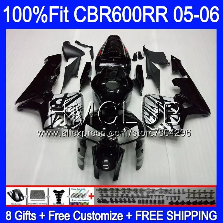 Литые изделия для Honda CBR 600RR 600F5 CBR600 RR 05 06 64HM18 CBR600F5 черный серебристый CBR600RR F5 05 06 CBR 600 RR 2005 2006 обтекатель