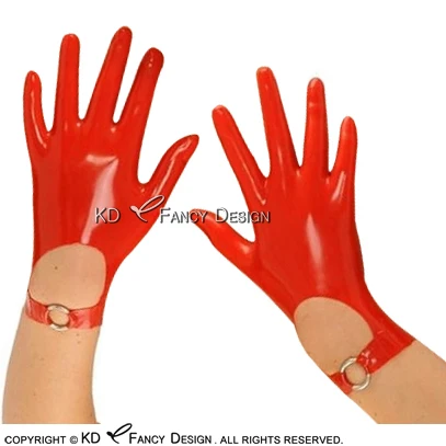 Пикантные красные короткие латексные перчатки с украшение из колец резиновые рукавицы резиновые перчатки ST-0054 - Цвет: red