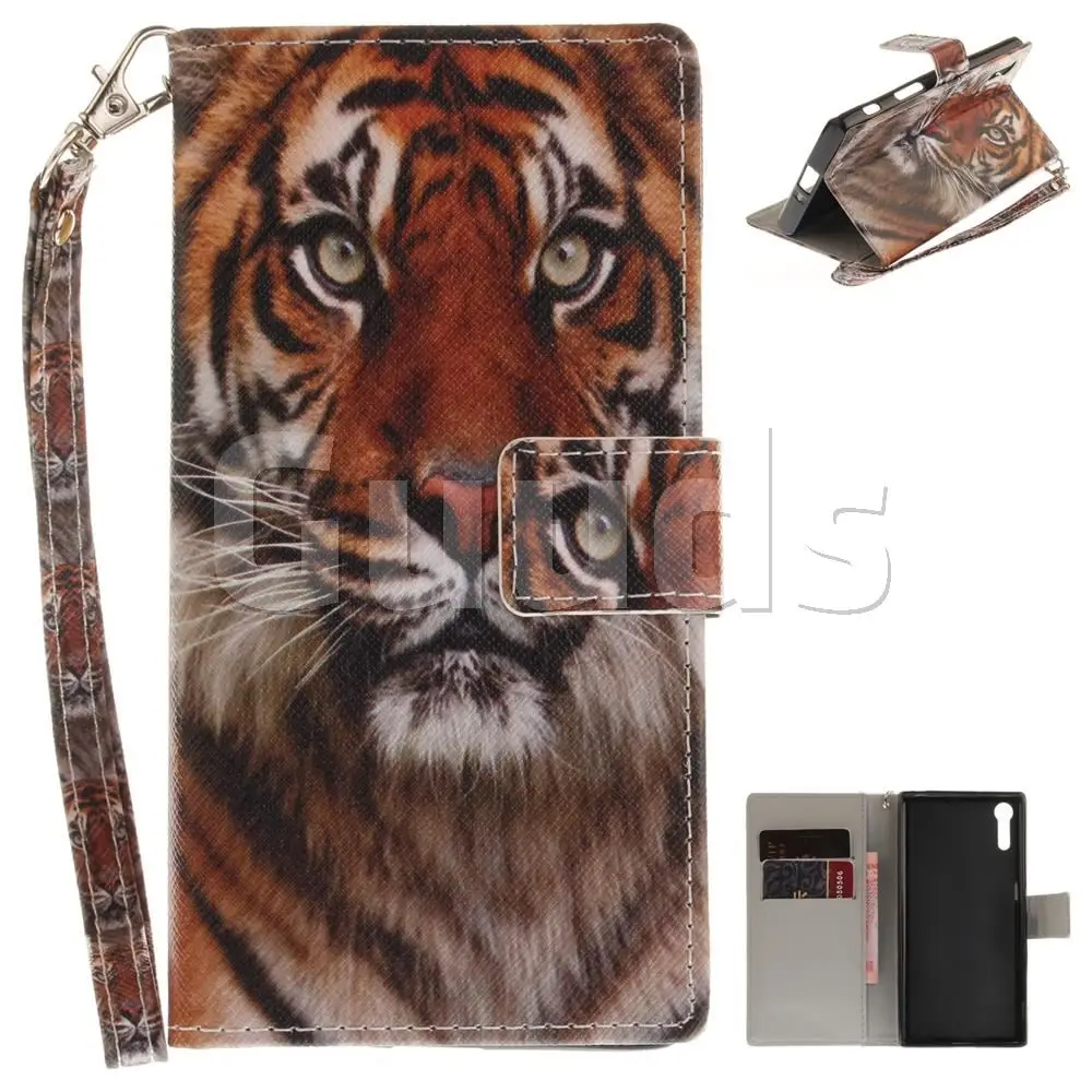 Siberian Tiger Hand Strap Leather Wallet Case for Sony Xperia XZ