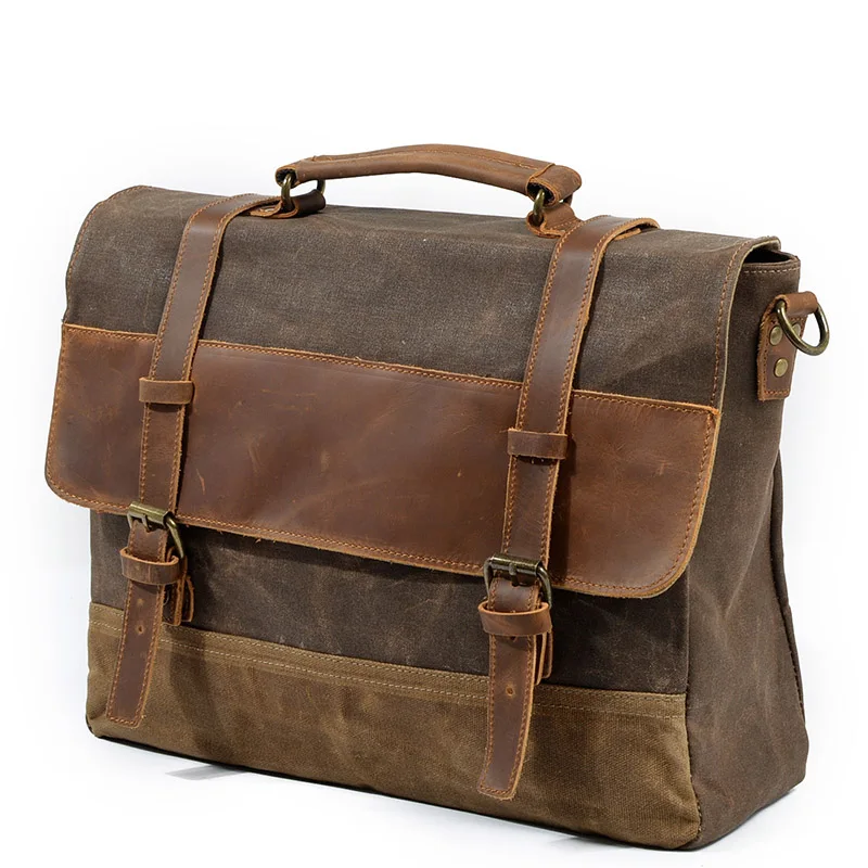

New Waterproof Oil Wax Canvas with Kraft Briefcase Men's Bag Retro Business Bag One Shoulder Slant Handbag