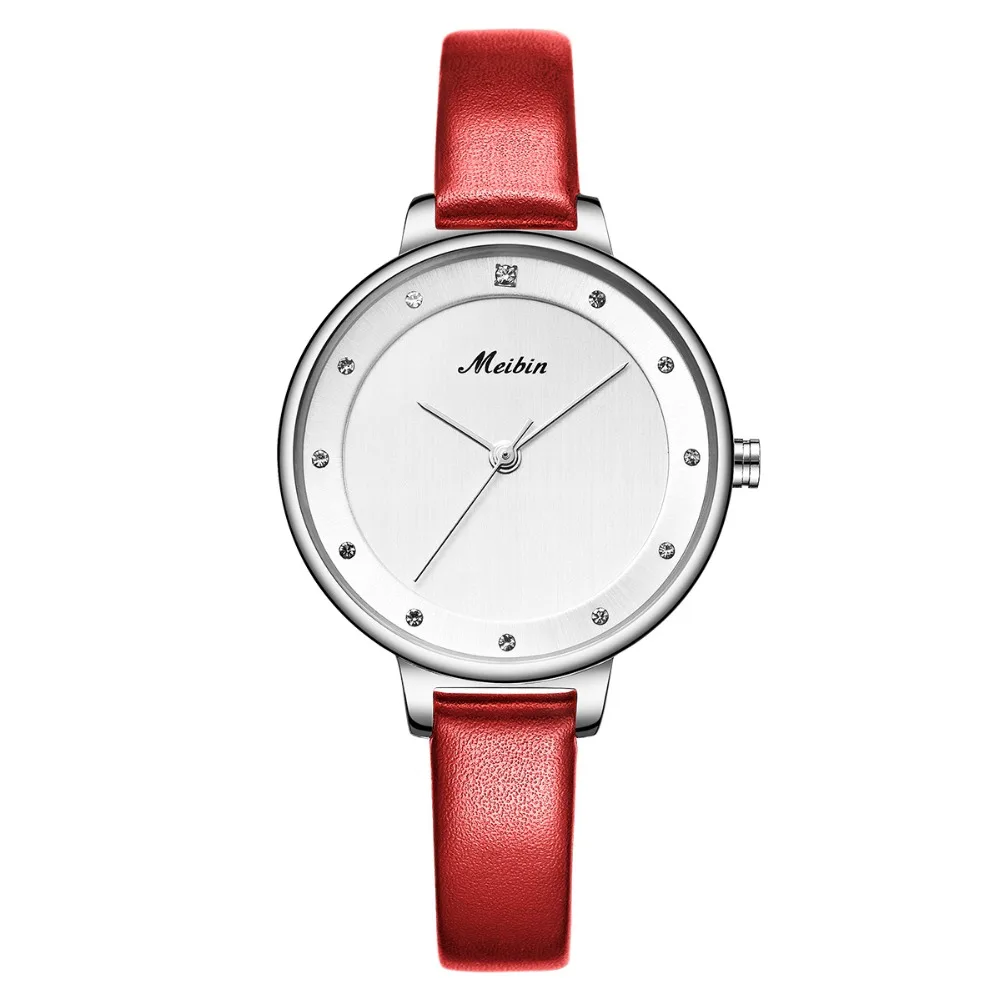LONGBO MEIBIN جلدية فاخرة ساعة مقاومة للمياه الرياضية النساء ساعة معصم ، شحن مجاني أعلى حجر الراين الصلب سيدة الساعات 1080