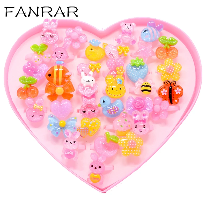Wholesale 36pcs Mix Lot Animals Rabbit bear Flower Heart Assorted Baby Kids Girl Children's Cartoon Rings Birthday party gift |